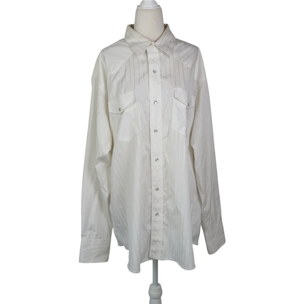 Vintage 80s Wrangler White Stripe Western Cowboy Button-Down Shirt XL